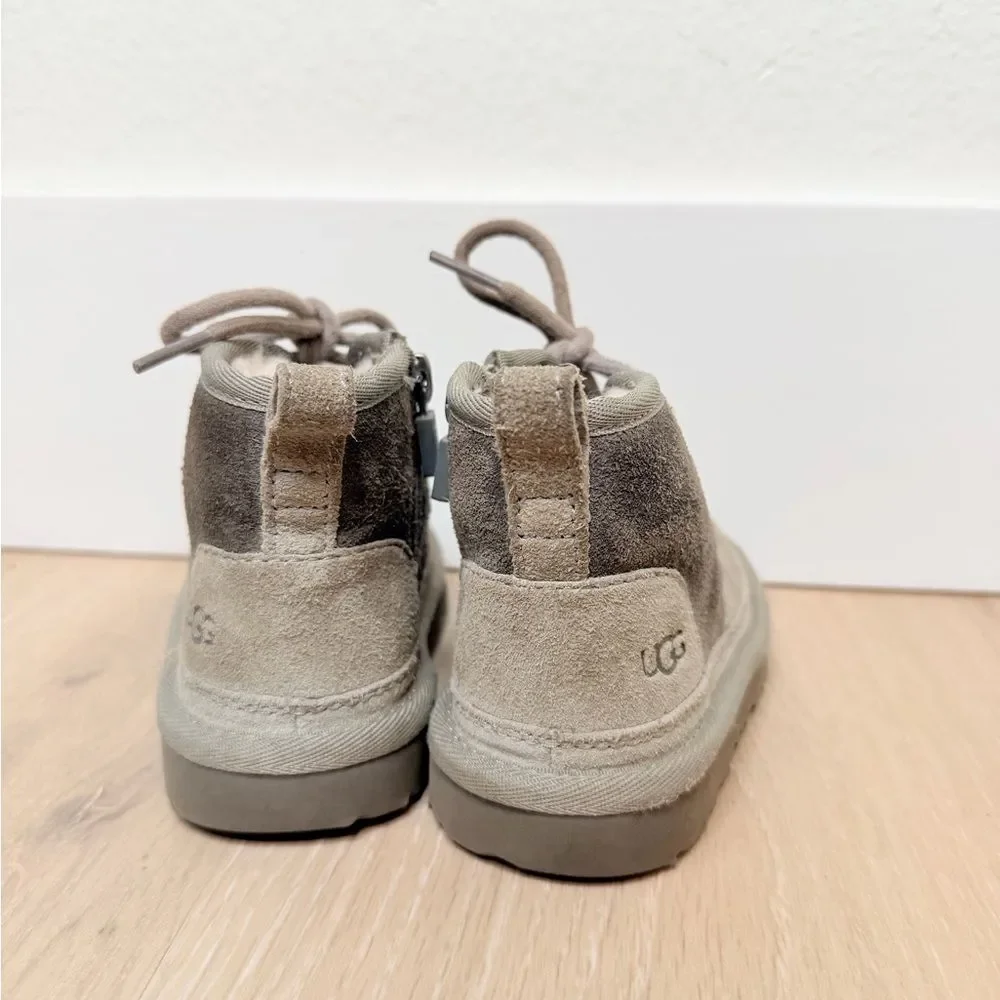 Grey UGG Boots Lace Up Ties + Side Zipper. Toddler size 8